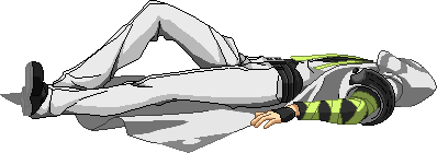 Terumi from BlazBlue Central Fiction laying on the ground in his death pose.